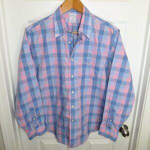 Brooks Brothers Regent Non-Iron Cotton Button Up Shirt Pink/Blue Pastel Check LG